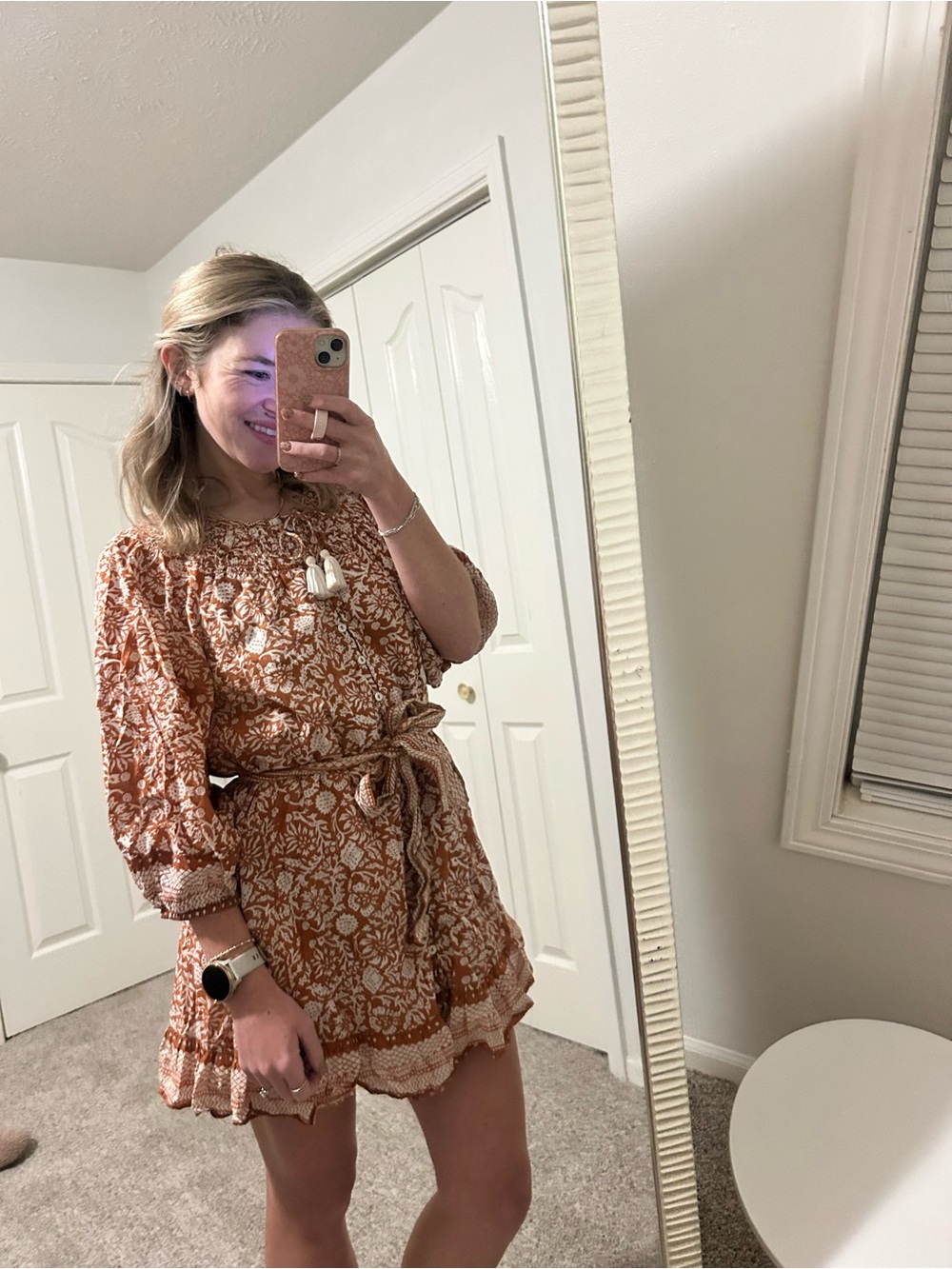 Cleobella Rust Floral Belted Mini Dress